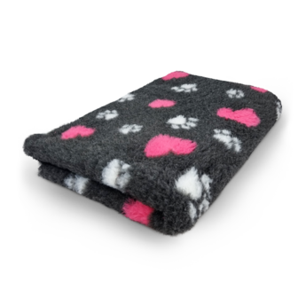 Vetbed Antraciet + Voetprint en Fuchsia Hartjes - Anti-Slip &middot; Diverse Maten