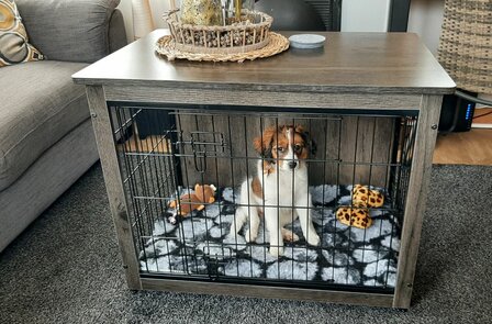 Hondenbench Furniture M (69 cm) - Donkergrijs - Houten Cover - Met Benchmat