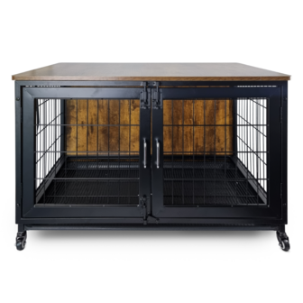 Metalen Bench Vintage - 95 x 56 x 65 cm - Rustic Brown &amp; Black - Houten Cover