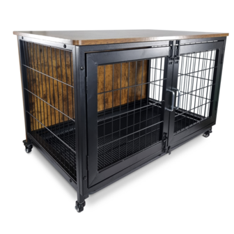 Metalen Bench Vintage - 95 x 56 x 65 cm - Rustic Brown &amp; Black - Houten Cover