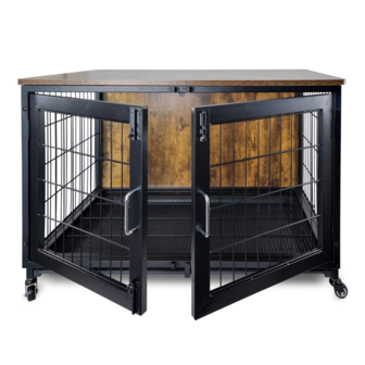 Metalen Bench Vintage - 95 x 56 x 65 cm - Rustic Brown &amp; Black - Houten Cover