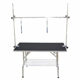 EazyGroomer Trimtafel RVS  + Anti-Slip Blad en Dubbele Trimarm 116x61x76 cm - Zwart