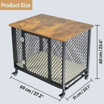 Metalen Hondenbench Petit Grandes - Luxueus - Houten Cover - 69 x 51 x 60 cm
