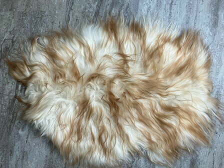 Schapenvacht 100% Echt &amp; Natuurlijk -  Wit Bruin Lang Haar - 82 cm
