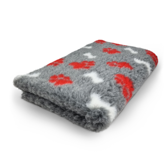 Vetbed Grijs Rode Pootjes en Witte Botjes - Anti-Slip &middot; Diverse Maten