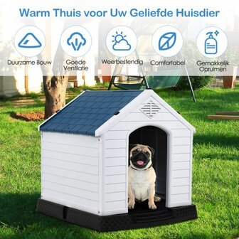 Hondenhok Kunststof Weersbestendig Blauw Wit - Large (87,7 x 78,5 x 81,5 cm)