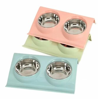 Double Dinner + 2 RVS Voerbakken (16 cm) - Diverse Kleuren