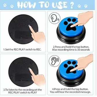 Praatknop voor Hond - Dogbuttons - Hondentraining - 4 stuks - Opneembare Speelknoppen - Intelligentiespeelgoed