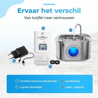RVS Drinkfontein voor Hond en Kat - Inclusief Filter - Met Kraantje - 3.2 Liter