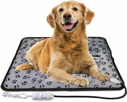 Heating Pad - Verwarmingsmat voor Hond en Kat - 45 x 45 cm - Grijs met Print - Met afstandsbediening