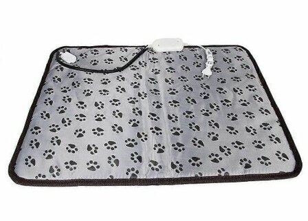 Heating Pad - Verwarmingsmat voor Hond en Kat - 70 x 50 cm - Grijs met Print - Met afstandsbediening