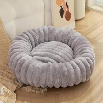 Donut - Geribbelde Pluche Hondenmand - Grijs - 50 cm