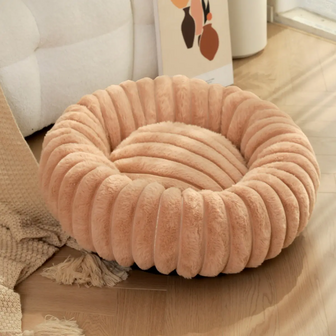 Donut - Geribbelde Pluche Hondenmand - Taupe - 50 cm