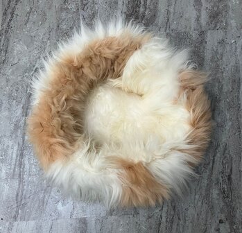 Schapenvacht 100% Echt &amp; Natuurlijk - Bruin Wit 50-60 cm - Hondenmand Kattenmand