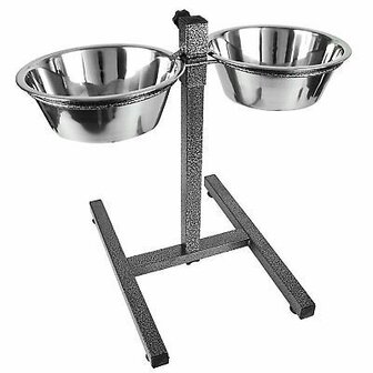 RVS Voerbak Drinkbak op Standaard Grijs - Voerstandaard - L (28 cm)