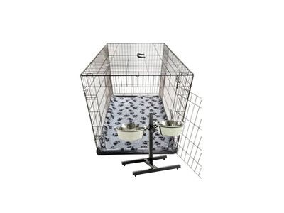 Bench Zwart Compleet + Vetbed Grijs Print + Standaard Drinkbakken