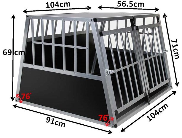 Autobench Dubbeldeurs Aluminium + Tussenschot 104x91x69 cm - Zwart