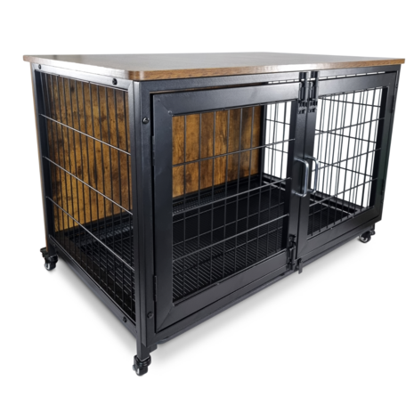 Metalen Bench Vintage - 95 x 56 x 65 cm - Rustic Brown & Black - Houten Cover