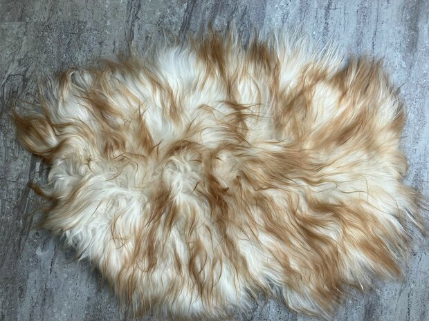 Schapenvacht 100% Echt & Natuurlijk -  Wit Bruin Lang Haar - 82 cm