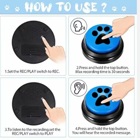 Praatknop voor Hond - Dogbuttons - Hondentraining - 4 stuks - Opneembare Speelknoppen - Intelligentiespeelgoed