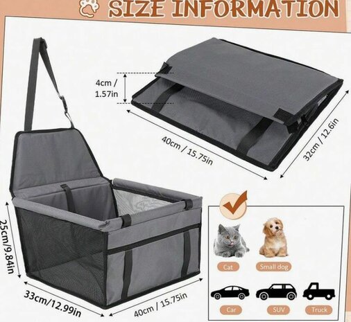 Beschermkussen Nylon - Autostoel - Polyester Grijs - Opvouwbaar 40 x 33 x 25 cm
