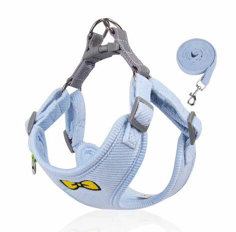 Soft Pluche Hondentuigje met Looplijn - Comfort - Blauw - Diverse Maten