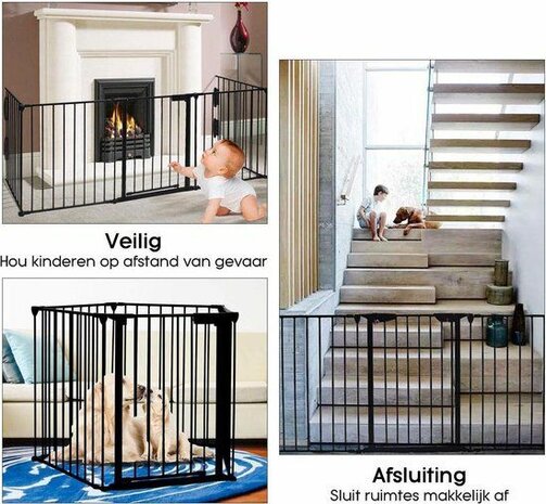 Puppyren - Playpen - Veiligheidshek - Openhaard Hek - Kachelhek - 325/75H cm - Verbogen spijlen