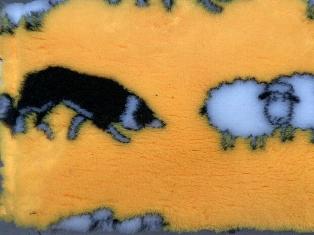 Vetbed Gelb - Schafe und Border Collie - Gummi Anti R&uuml;tsch - 150x100cm - 10 St&uuml;ck