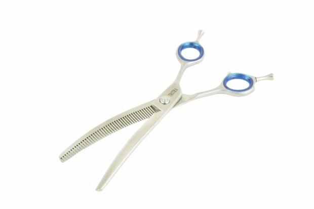 Tritra 22190C - 440C - Gebogen Enkele Effileerschaar 17 cm - 44 tands - Hondenschaar Trimschaar
