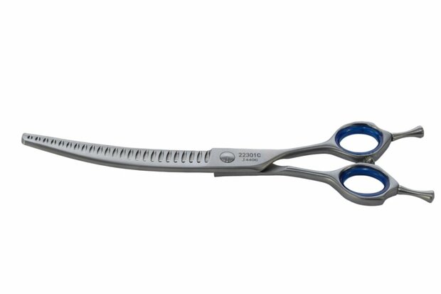 Tritra 22301C - 440C - Gebogen Enkele Effileerschaar 17 cm - 24 tands - Hondenschaar Trimschaar