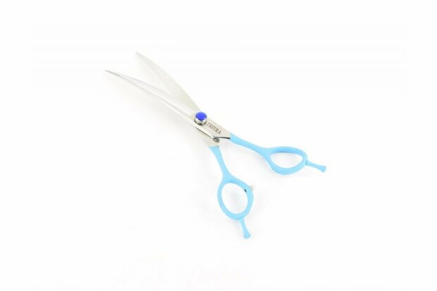 Tritra Blue Soft Grip - 440C - Gebogen schaar 17,5 cm - Hondenschaar Trimschaar