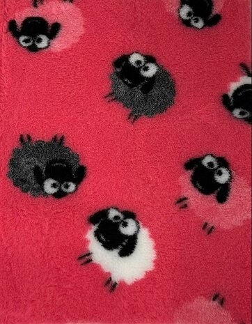 Vetbed Farm Animals - Woolly Schafe Cerise - Gummi Anti R&uuml;tsch - Rolle 5 Meter