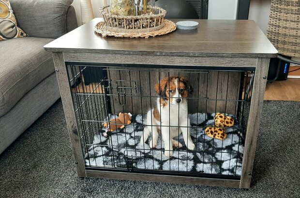 Showroom model Hondenbench Furniture M (69 cm) - Donkergrijs - Houten Cover - Met Benchmat