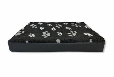 Hondenmatras - Furfleece Blokkussen - Zwart met Voetprint - Diverse maten