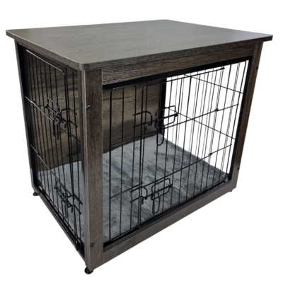 Hondenbench Furniture L (83 cm) - Donkergrijs - Houten Cover - Met Benchmat