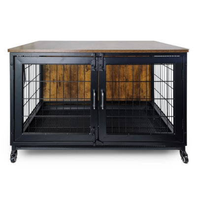 Metalen Bench Vintage - 95 x 56 x 65 cm - Rustic Brown & Black - Houten Cover