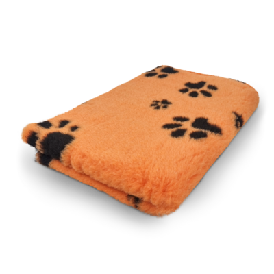 Vetbed Oranje Kleine en Grote Zwart Voetprint - Anti-Slip · Diverse Maten