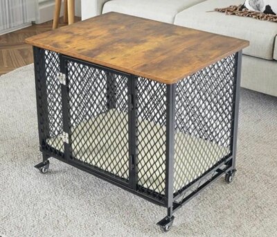 Metalen Hondenbench Petit Grandes - Luxueus - Houten Cover - 69 x 51 x 60 cm