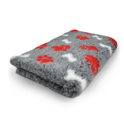 Vetbed Grijs Rode Pootjes en Witte Botjes - Anti-Slip · Diverse Maten