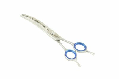 Tritra 22190C - 440C - Gebogen Enkele Effileerschaar 17 cm - 44 tands - Hondenschaar Trimschaar