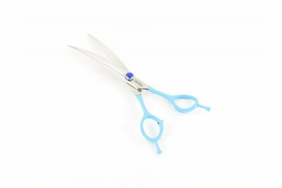 Tritra Blue Soft Grip - 440C - Gebogen schaar 17,5 cm - Hondenschaar Trimschaar