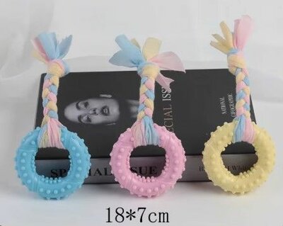 Puppyspeelgoed - Rubber Ring met katoenen touw - 20 cm